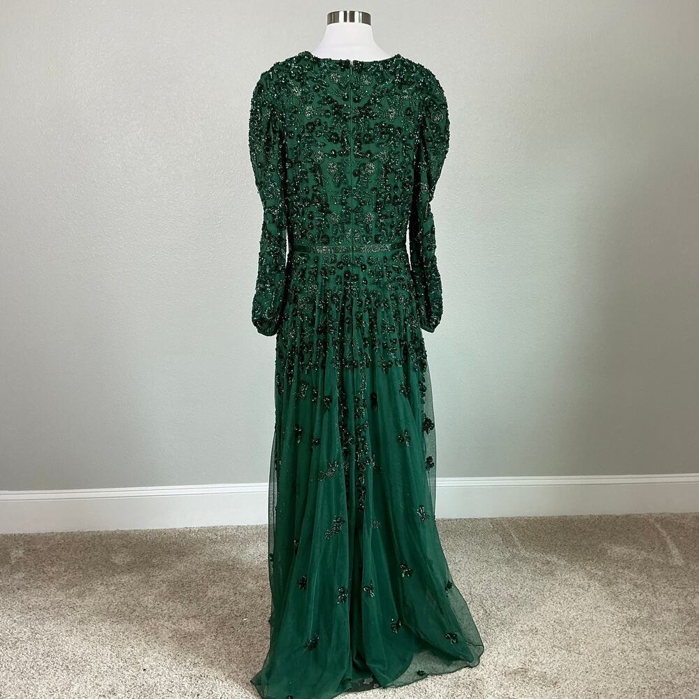Mac Duggal 5497 Sequined Long Sleeve A-Line Gown Emerald Green Size 10 Dress - Picture 7 of 12